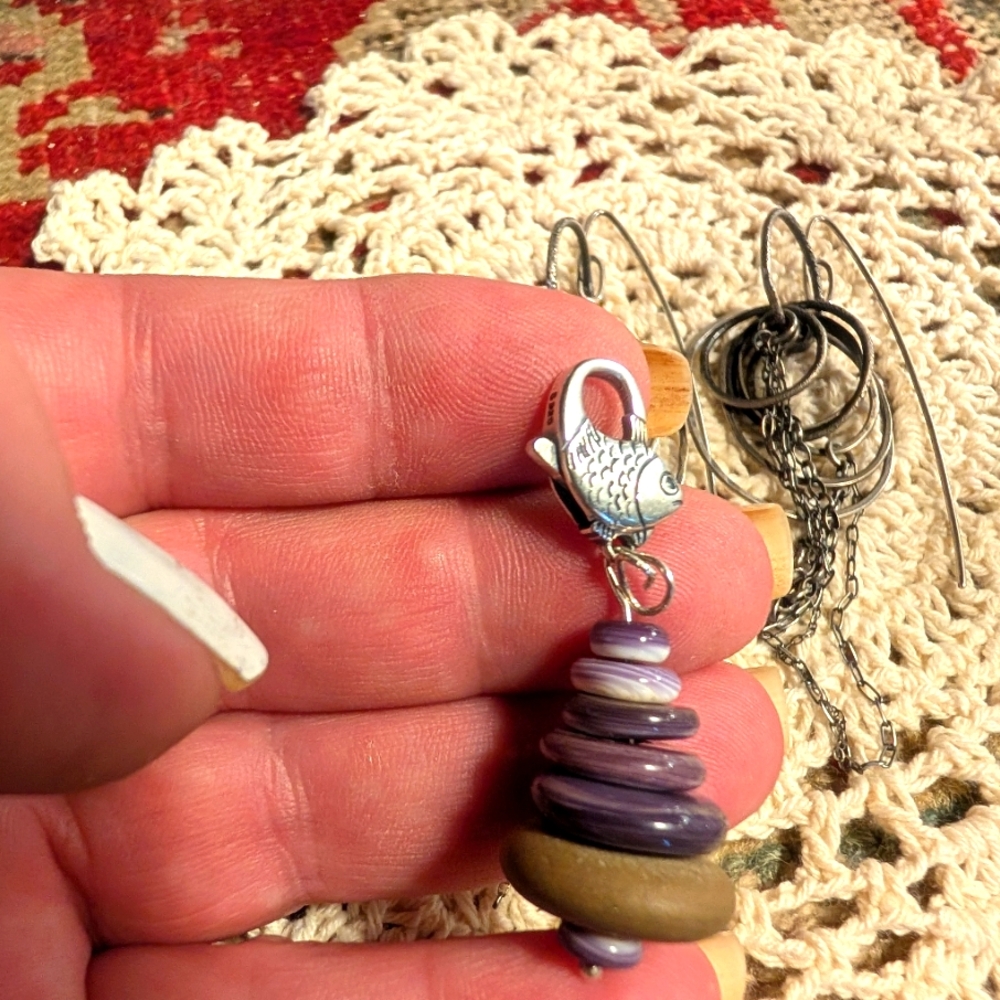 💥SOLD💥"New"Sterling Silver Dangle Earrings With Wampum&Beach Stone - Picture 3 of 9